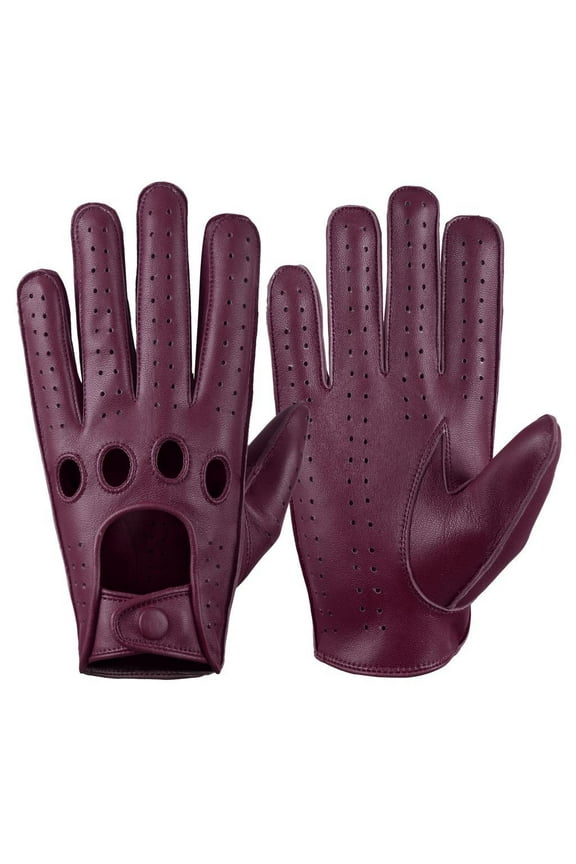 Men’s Leather Driving Gloves, Biking Gloves Made With Genuine Leather, Full Finger Knuckle Less Touchscreen Fashion Style Burgundy