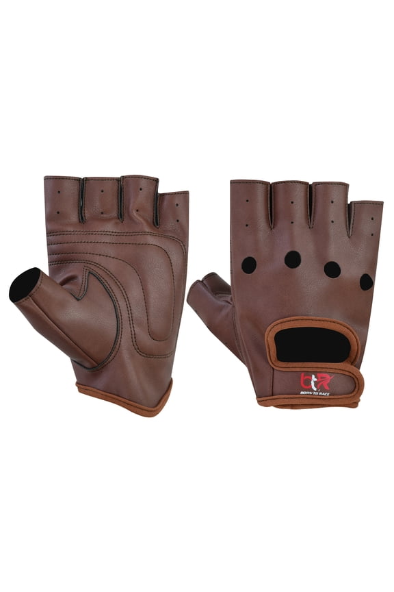 Men's Leather Driving Gloves Fingerless Bus Driver Gloves Vegan Pu Leather Half Finger Fashion Classic Gloves New Brown-M