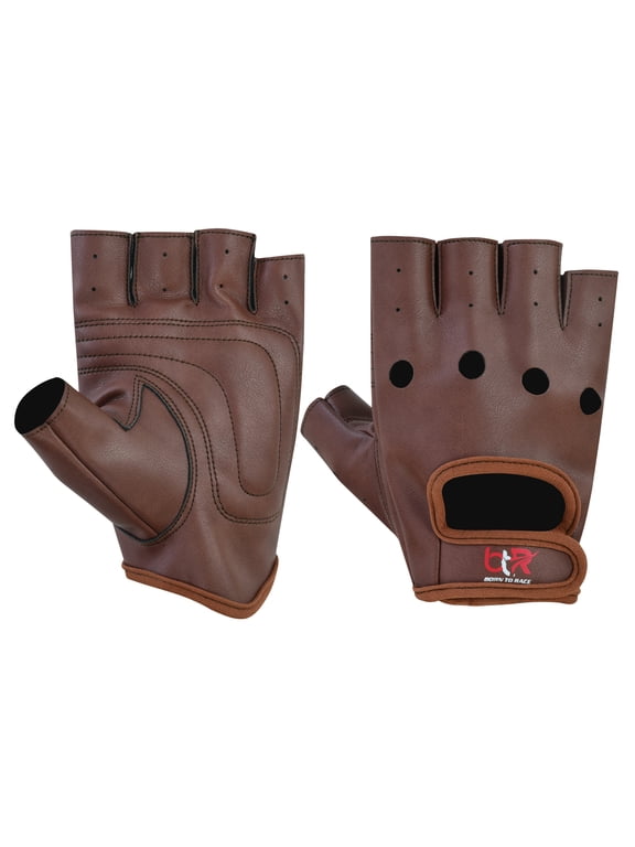 Men's Leather Driving Gloves Fingerless Bus Driver Gloves Vegan Pu Leather Half Finger Fashion Classic Gloves New Brown-S