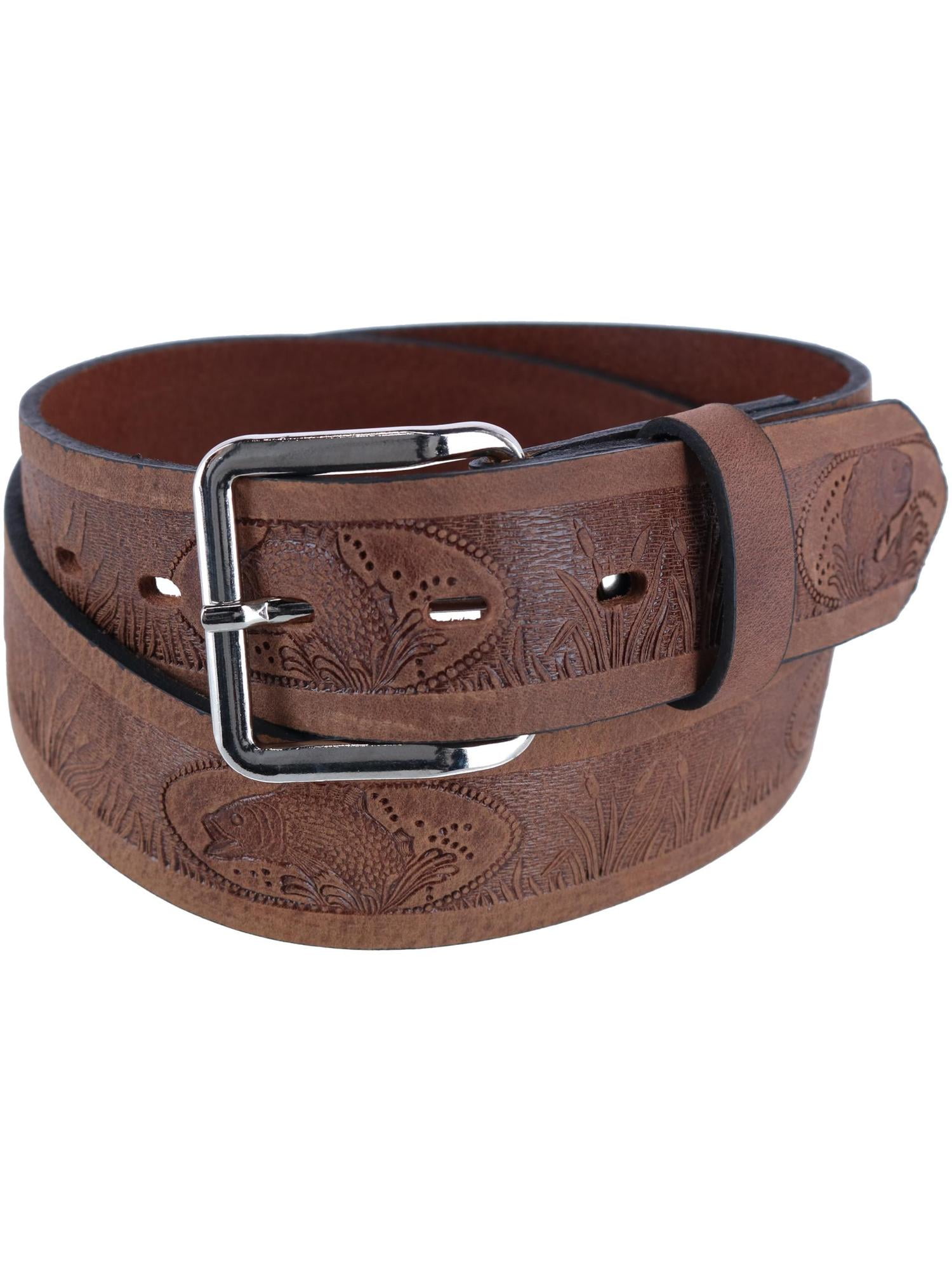 Men's Leather Fish Embossed Bridle Belt - Walmart.com