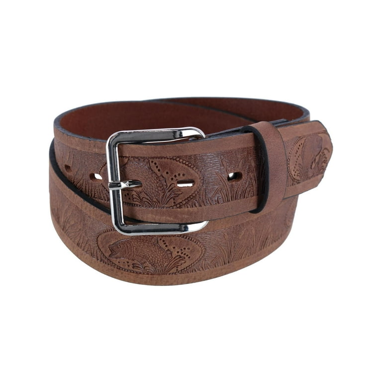 Men's Leather Fish Embossed Bridle Belt 