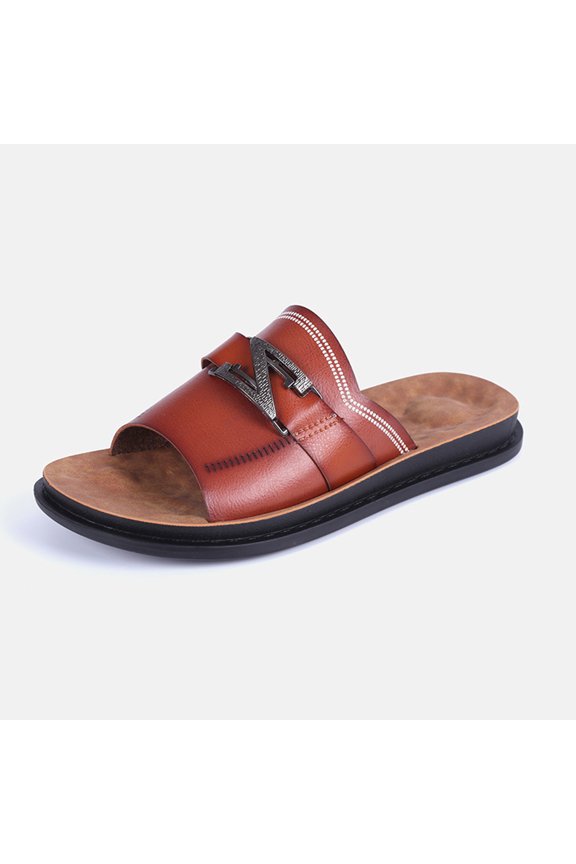 Men's Leather Flat Flip Flops Lightweight Comfortable Open Toe Slip Soft Platform Slip On Thong Sandals For Summer Casual Walking Beach Slides