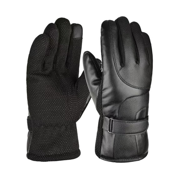 Men's Leather Gloves for Cold Weather Windproof Thermal Fleece Lined Touchscreen Riding Gloves for Motorcycle