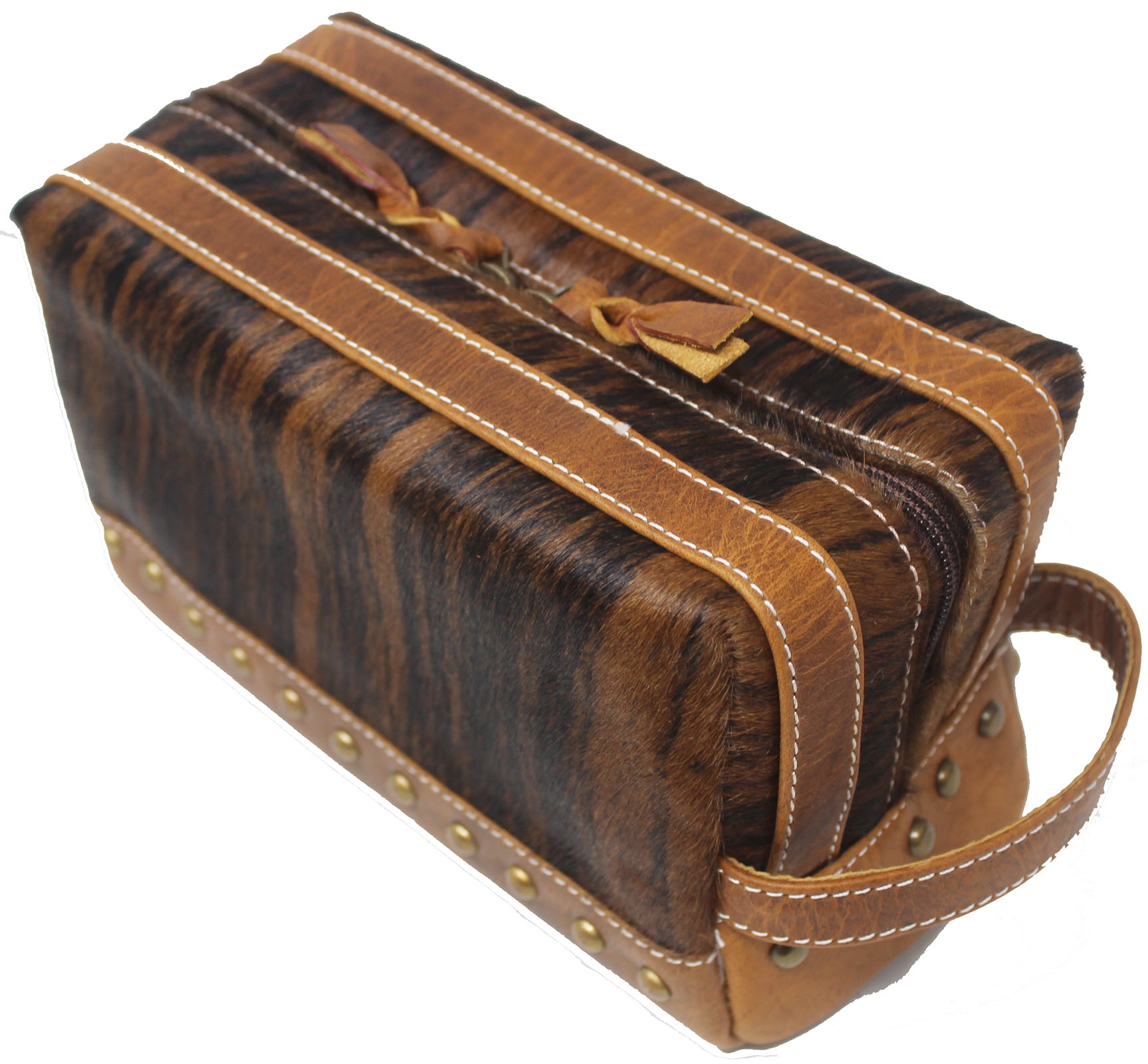 Men's Leather Hair-on Travel Toiletry Organizer Shaving Dopp Kit Bag 18RT02