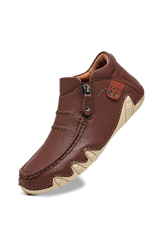 Men's Leather Hand Stitching High Top Ankle Boots Comfort On Orthopedic Leather Boots Men Side Zipper Driving Hiking Casual Non- Waterproof Driving Chukka Boots