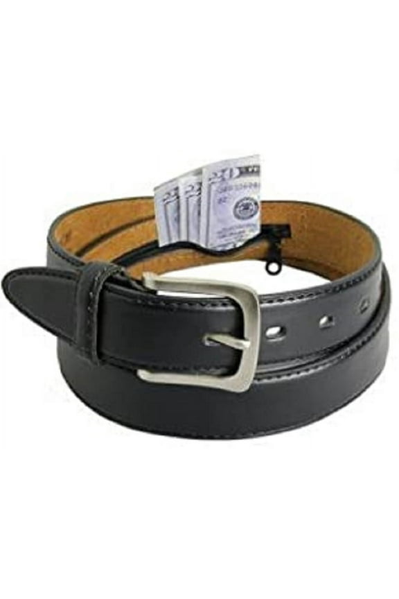 Men's Leather Hidden Pocket Travel Belt, Black, 2XL