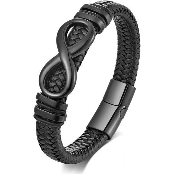 Men's Leather Infinity Bracelet Stainless Steel Number 8 Wristband Cuff Bangle Bracelets Gifts for Men, 8.3/9.1 inches