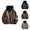 thumbnail image 1 of Men's Leather Jacket 2025 Long Sleeve Outdoor Casual Button Down Collared Jacket with Pockets Slim Fit Outerwear Coat, 1 of 8