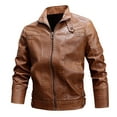 thumbnail image 1 of Men's Leather Jacket Autumn Winter Fashion Casual Thick Warm Coat with Pockets Stylish Outerwear, 1 of 1