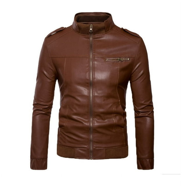 Men's Leather Jacket Black Zipper Stand Collar Slim fit Motorcycle jacket 2019 Autumn Wintter New Jacket Coat