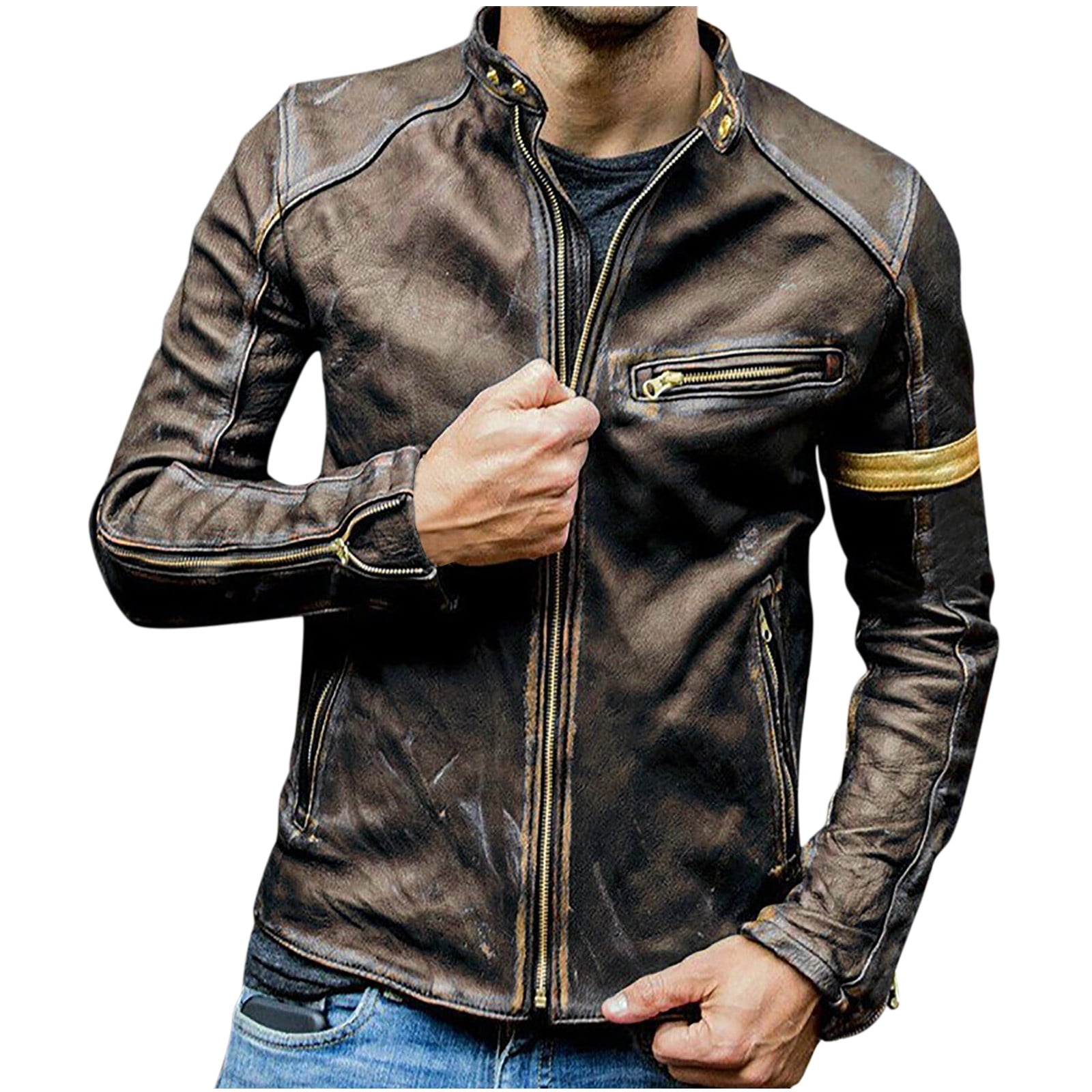 Men's Leather Jacket Fashion Plus Size Stand Collar Retro Punk Motorcycle  Coat Streetwear Bomber Jacket Outerwear
