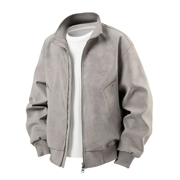 Men's Leather Jacket,Slim Fit Fashion Moto Coat with Stand Collar,Zipper, Stylish,Semi-Formal Collar Shirt Jacket for Men Soft and Lightweight (Grey,3X-Large)