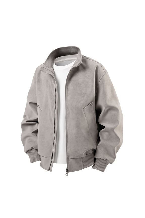 Men's Leather Jacket,Slim Fit Fashion Moto Coat with Stand Collar,Zipper, Stylish,Semi-Formal Collar Shirt Jacket for Men Soft and Lightweight (Grey,X-Large)