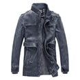 thumbnail image 1 of Men's Leather Jacket Stand Collar Medium Length Coat Warm Padded Outerwear Casual Winter Fashion, 1 of 2