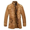 thumbnail image 1 of Men's Leather Jacket Stand Collar Medium Length Coat Warm Padded Outerwear Casual Winter Fashion, 1 of 2