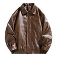 thumbnail image 1 of Men's Leather Jacket Stand Up Collar Baseball Style Trendy Outerwear For Spring Autumn Casual Wear, 1 of 2
