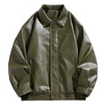 thumbnail image 1 of Men's Leather Jacket Stand Up Collar Baseball Style Trendy Outerwear For Spring Autumn Casual Wear, 1 of 2