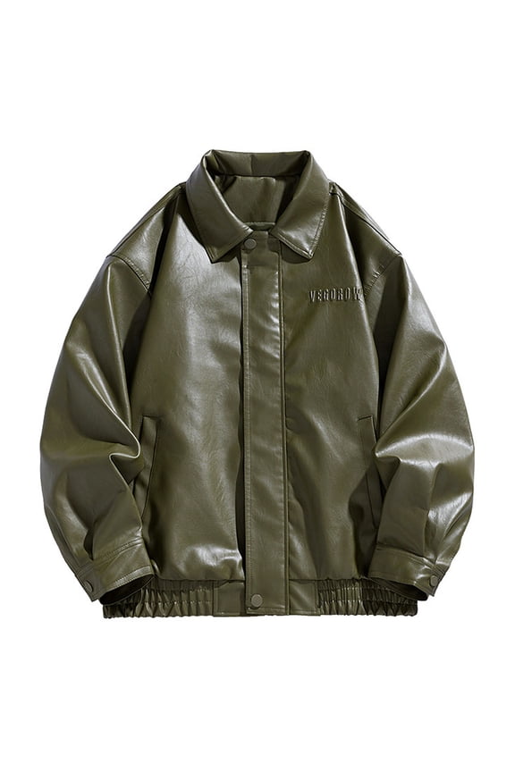 Men's Leather Jacket Stand Up Collar Baseball Style Trendy Outerwear For Spring Autumn Casual Wear