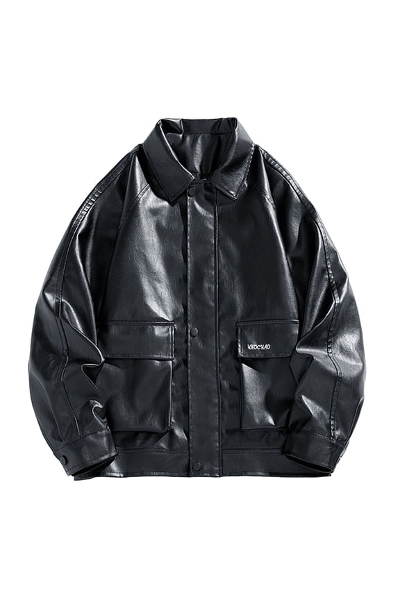 Men's Leather Jacket Stand Up Collar Baseball Style Trendy Outerwear For Spring Autumn Casual Wear