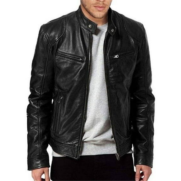 Men's Leather Jacket Vintage Motorcycle PU Leather Coat (Black XXXXXL)