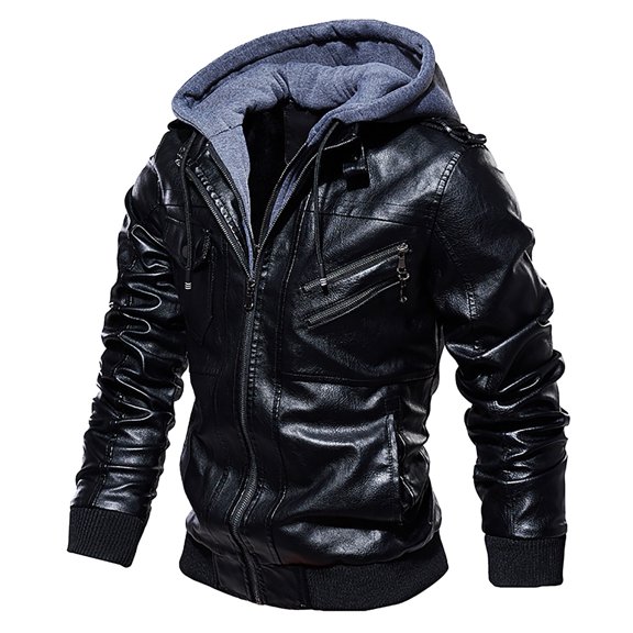 Men's Leather Jacket Winter Coat Fashion Motorcycle Outerwear Casual Stylish Warm Comfortable Durable