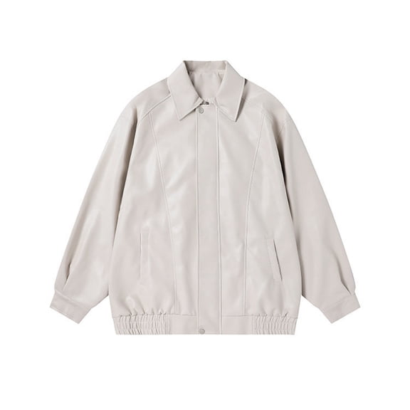 Men's Leather Jacket Winter Oversized Zippered Car Suit Flying Leather Jacket Lapel Men's Leather Jacket Size:M