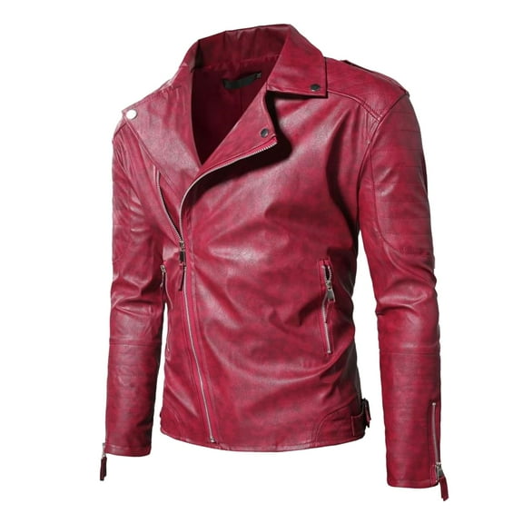 Men's Leather Jacket Winter Warm Coat Fashion Stand Collar Long Sleeve Outerwear with Pockets
