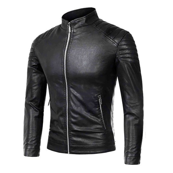 Men's Leather Jacket Winter Warm Fashion Coat Stand Collar Long Sleeve Button Closure Stylish Outerwear