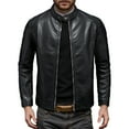 thumbnail image 1 of Men's Leather Jacket Winter Warm Long Sleeve Outerwear Casual Coat for Daily Wear, 1 of 2