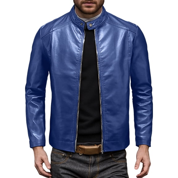 Men's Leather Jacket Winter Warm Long Sleeve Outerwear Casual Coat for Daily Wear
