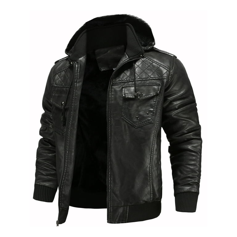 Men's Leather Jacket and Coats Casual Stand Collar Vintage