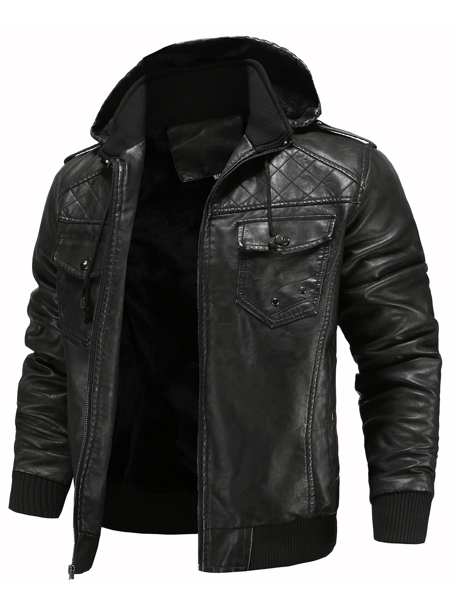 Men's Leather Jacket and Coats Casual Stand Collar Vintage