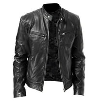 Men's Leather Jacket for Autumn Winter Fashion Motorcycle Outerwear with Zip Closure and Stand Collar