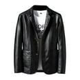 thumbnail image 1 of Men's Leather Jacket with Suit Collar, Casual Leather Coat Black L, 1 of 9