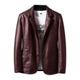 thumbnail image 1 of Men's Leather Jacket with Suit Collar, Casual Leather Coat Wine XXXXL, 1 of 8