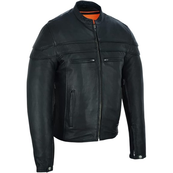 Daniel Smart Men’s Motorcycle Leather Jacket – Sporty Leather Jacket with Stripe detailing
