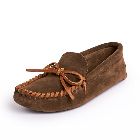 Minnetonka Men's Leather Laced Softsole Moccasin, Autumn Brown, Size 8.5