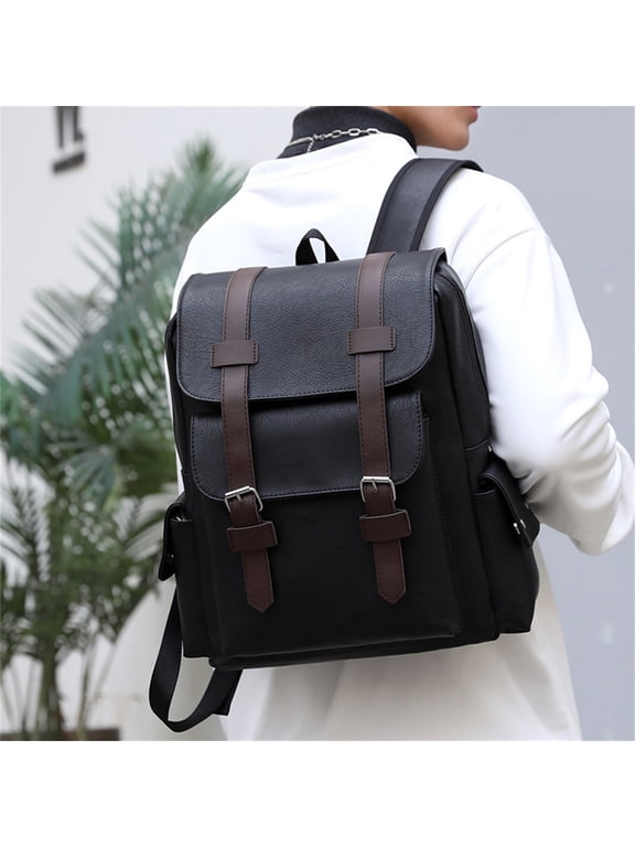 Men's Leather Laptop Backpack with Reinforced Shoulder Straps, 15x13.4x4.7in Large Capacity Waterproof Business Travel Work Backpack, for Daily Commuting / Travel