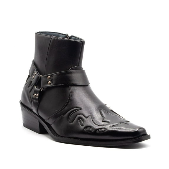 Men's Leather Lined Motorcycle Flame Design Western Cowboy Boots, Black, 7.5