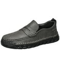 thumbnail image 1 of Men's Leather Loafers Comfortable Casual Slip-On Round Toe Shoes Hand-Stitched Non-Slip Daily Driving Office Walking Shoes Gray 8.5 US, 1 of 7
