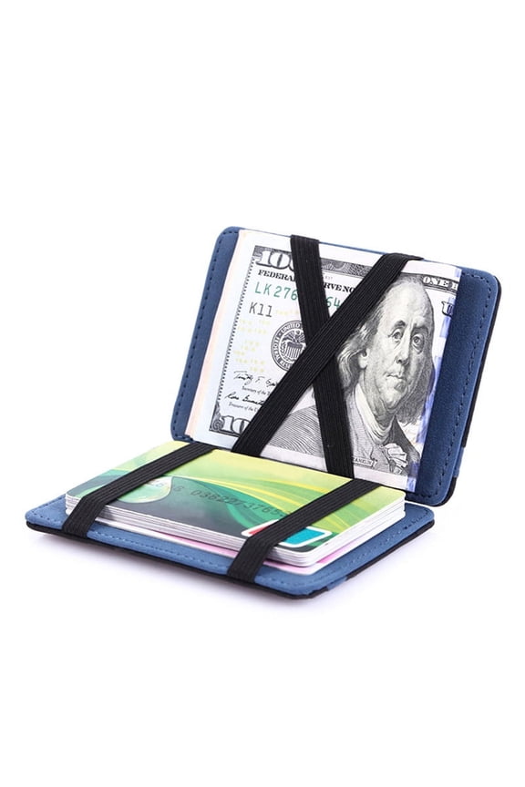 Men's Leather Magic Wallet Money Clips Elastic Band Small Cash Holder Slim Purse