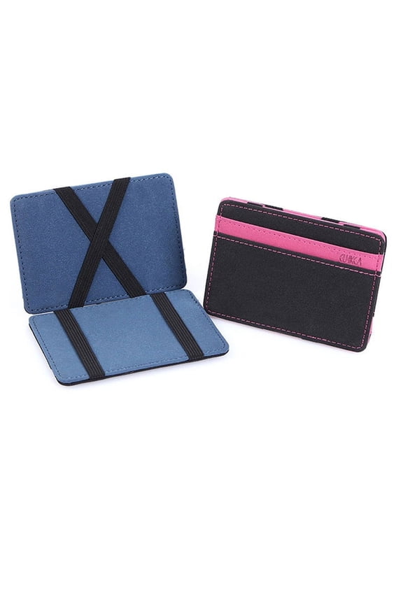 Men's Leather Magic Wallet Money Clips Elastic Band Small Cash Holder Slim Purse
