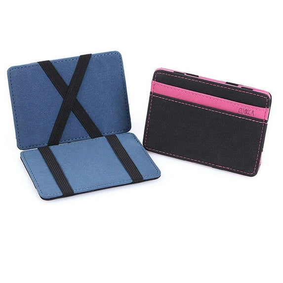 Men's Leather Magic Wallet Money Clips Elastic Band Small Cash Holder Slim Purse