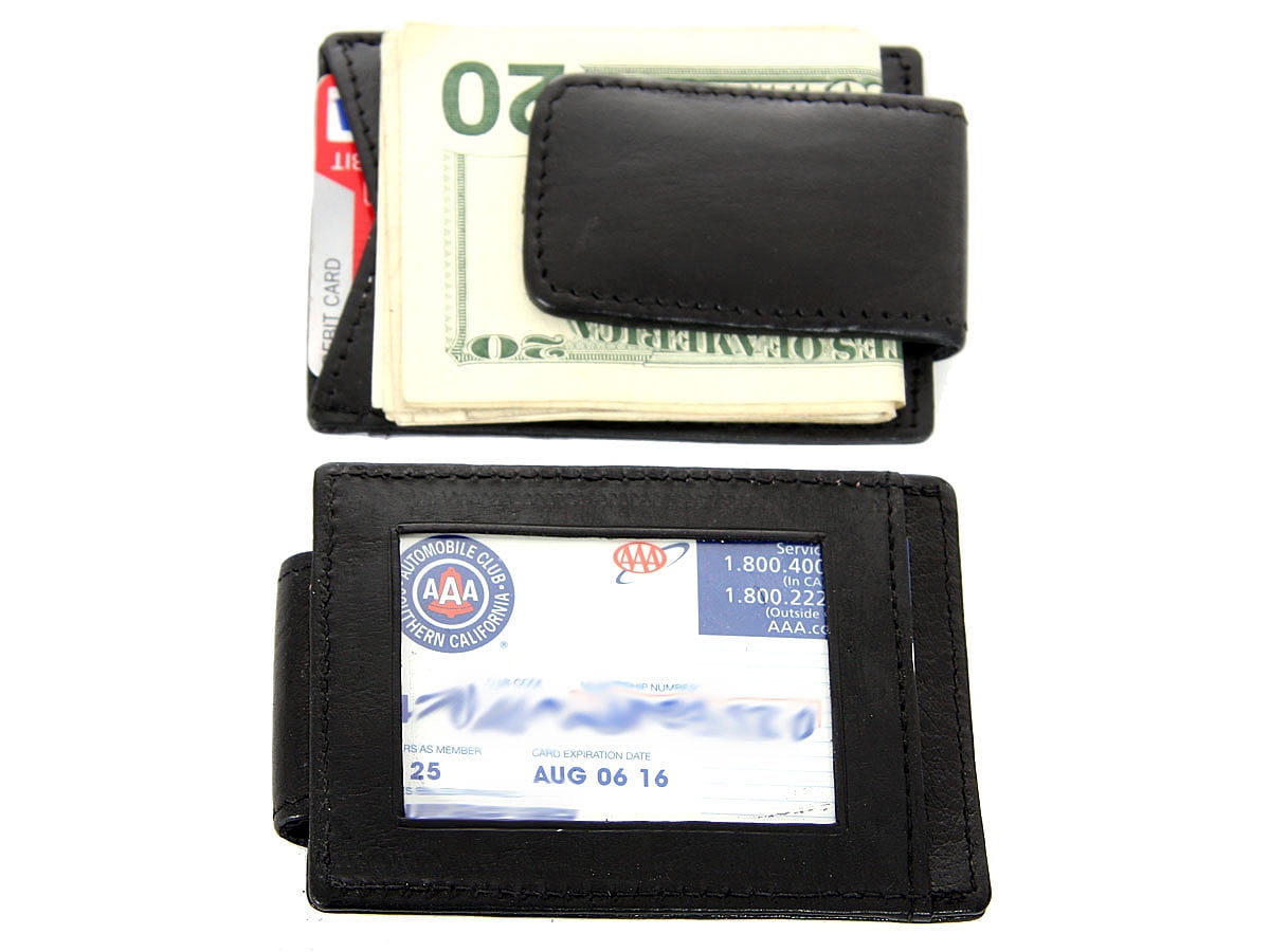 Men's Leather Money Clip Credit Card ID Holder Black Wallet 4