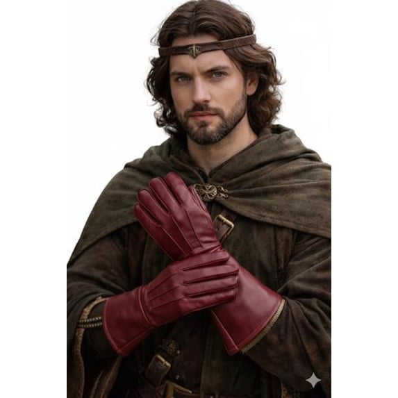 Men’s Leather Medieval Gloves, Long Cuff Gauntlet Gloves for Riding, Work & Outdoor Use
