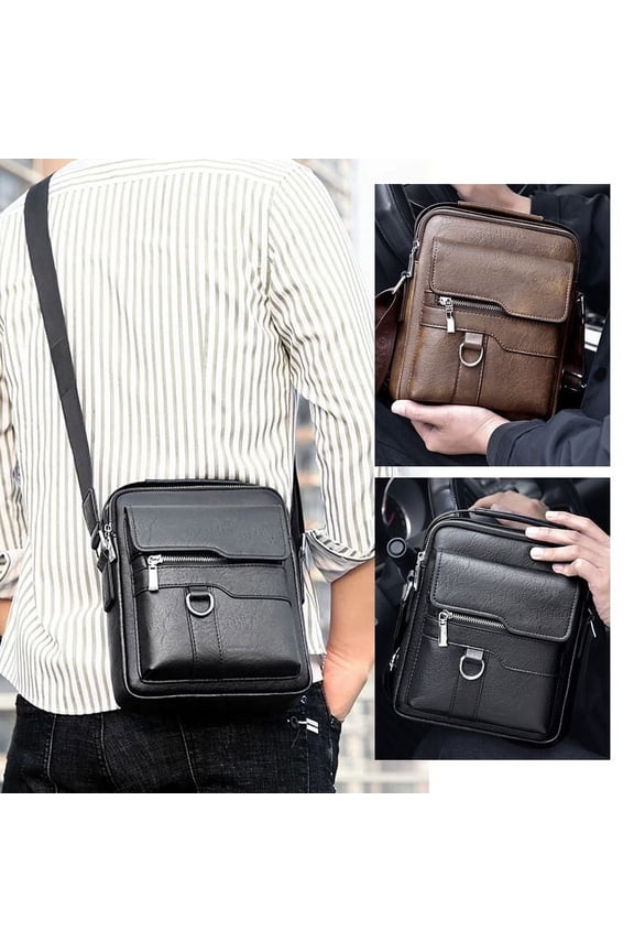 Men's Leather Messenger Bag, One Shoulder Crossbody Laptop Bag, Anti-Theft Multi-Compartment Work Bag for Travel, School, Office