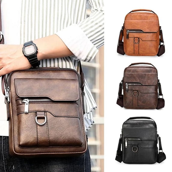 Men’s Leather Messenger Bag with Adjustable Shoulder Strap, Multi-Compartment Crossbody Work Travel Everyday Carry Bag