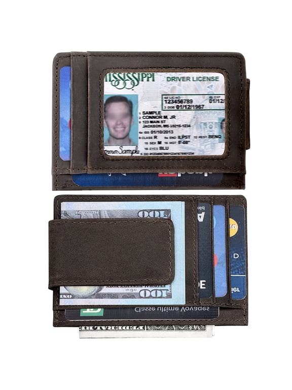 Men's Leather Money Clip, EEEkit RFID Blocking Wallet, Magnetic and Slim Purse, Card Holder, Business Card Billfold