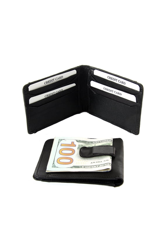 Men's Leather Money Clip Slim Design Credit Card Id Holder Black Wallet 4.25 x 3.25 inches