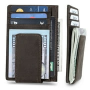 Mens Leather Money Clip, TSV RFID Blocking Wallet, Slim and Magnetic Card Holder, Minimalist Card Case, Coffee